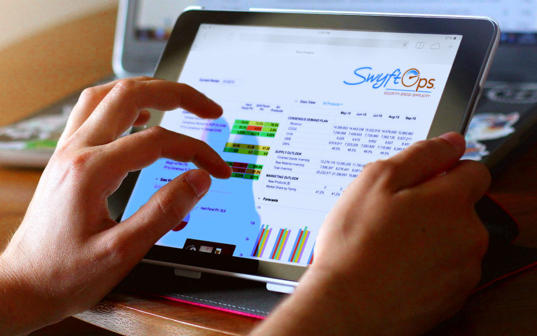 Person using SwyftOps home care business software app on tablet